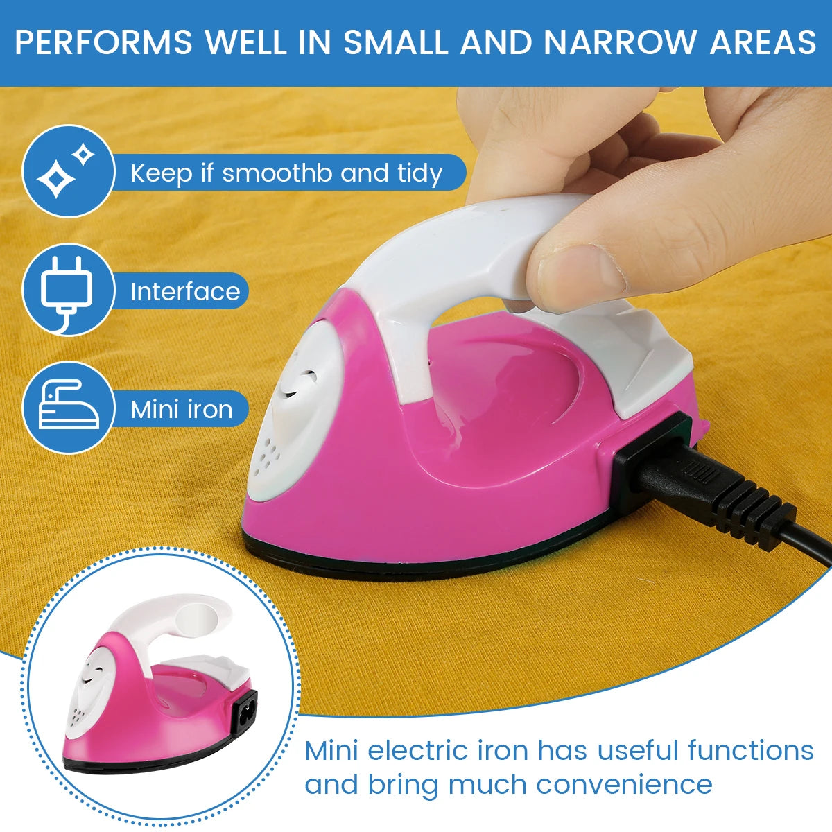 Mini Craft Iron Electric Iron Portable Handy Heat Press with Silicone Heat Insulation Pad Small Iron For Ironing Clothes Laundry