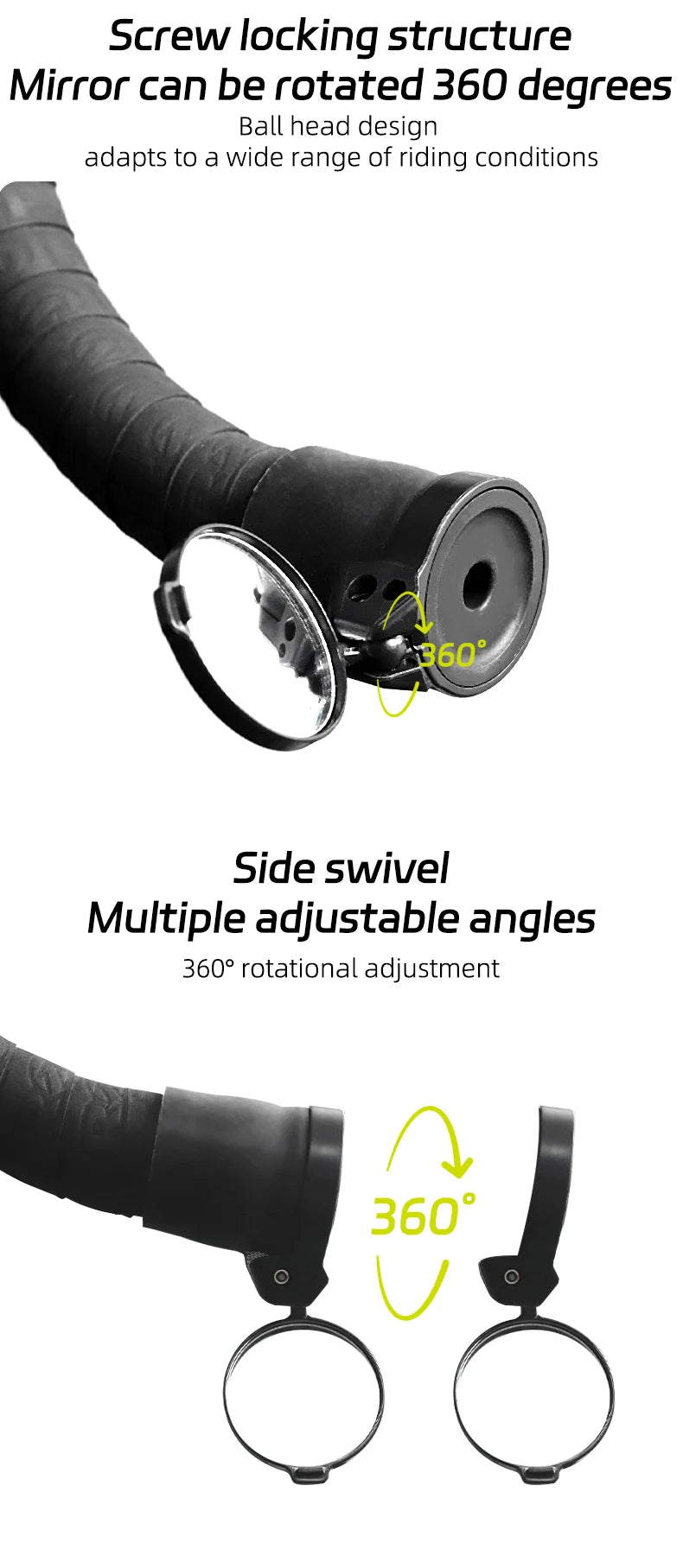Rrskit Bicycle Handlebar Mirrors For MTB Road Bicycles 360 Degrees Rotate Bike Side Handlebar Mirror Convenient And Safety