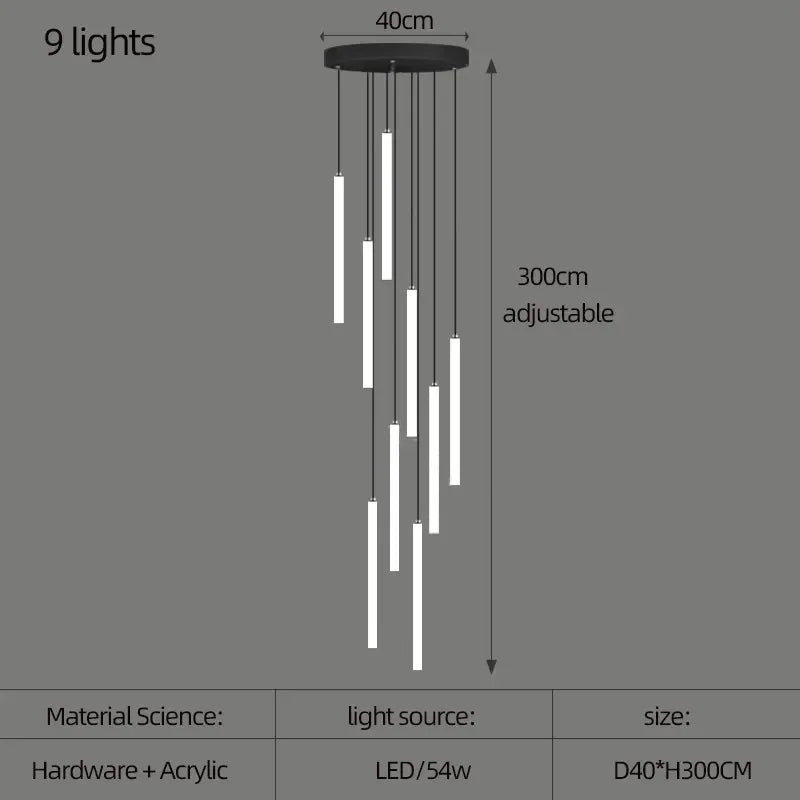 Villa Hanging Pendant Light Rotating Linear Staircase Acrylic Chandelier For Home Living Room Lobby Restaurant Luminaires Decora