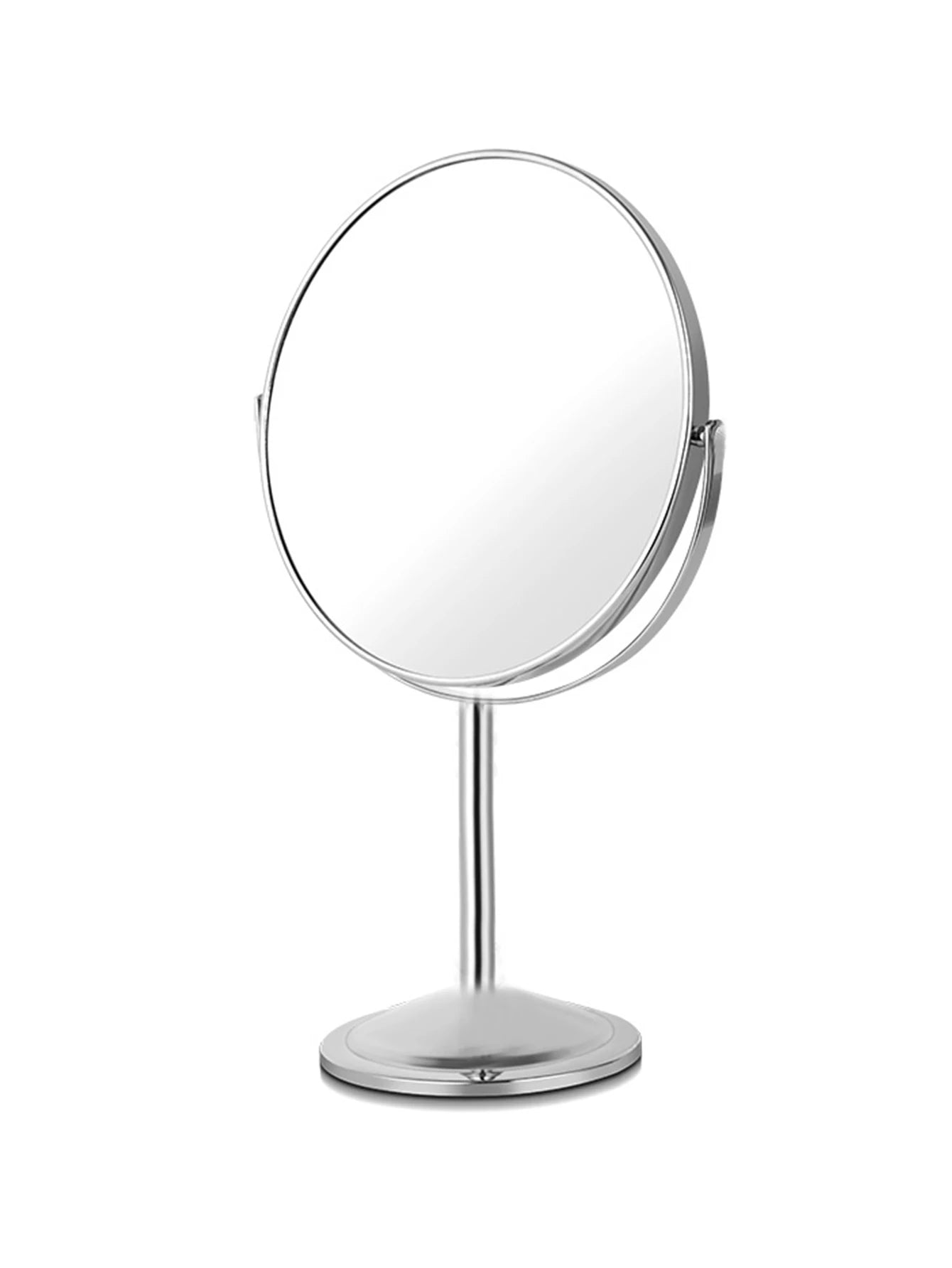 1pc Large Silver Makeup Mirror, Clear Double Sided Tabletop Beauty Mirror, Metal Silver Magnifying Cosmetic Mirror, 360° Rotatio