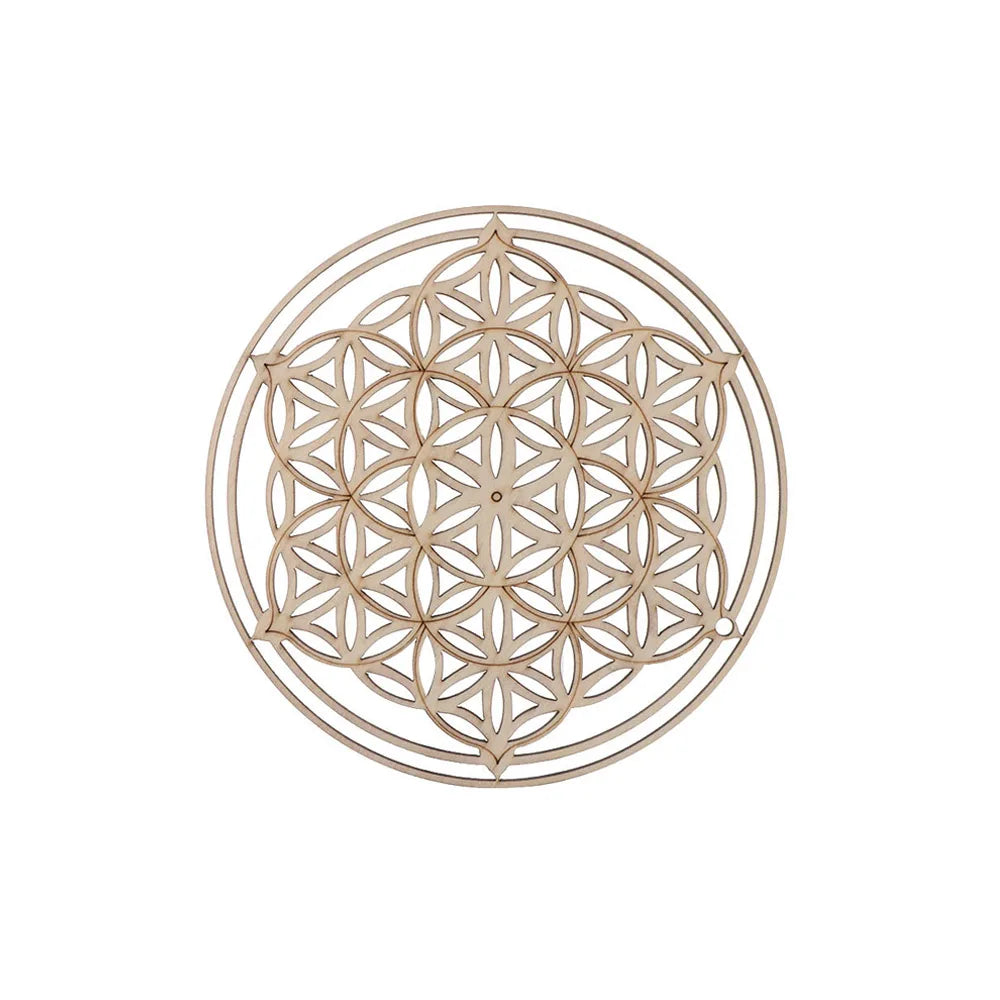 Wooden Wall Art Home Decor Flower Of Life Energy Mat Decorative Boards Crafts Slice Wood Base Coasters Sacred Geometry Ornament
