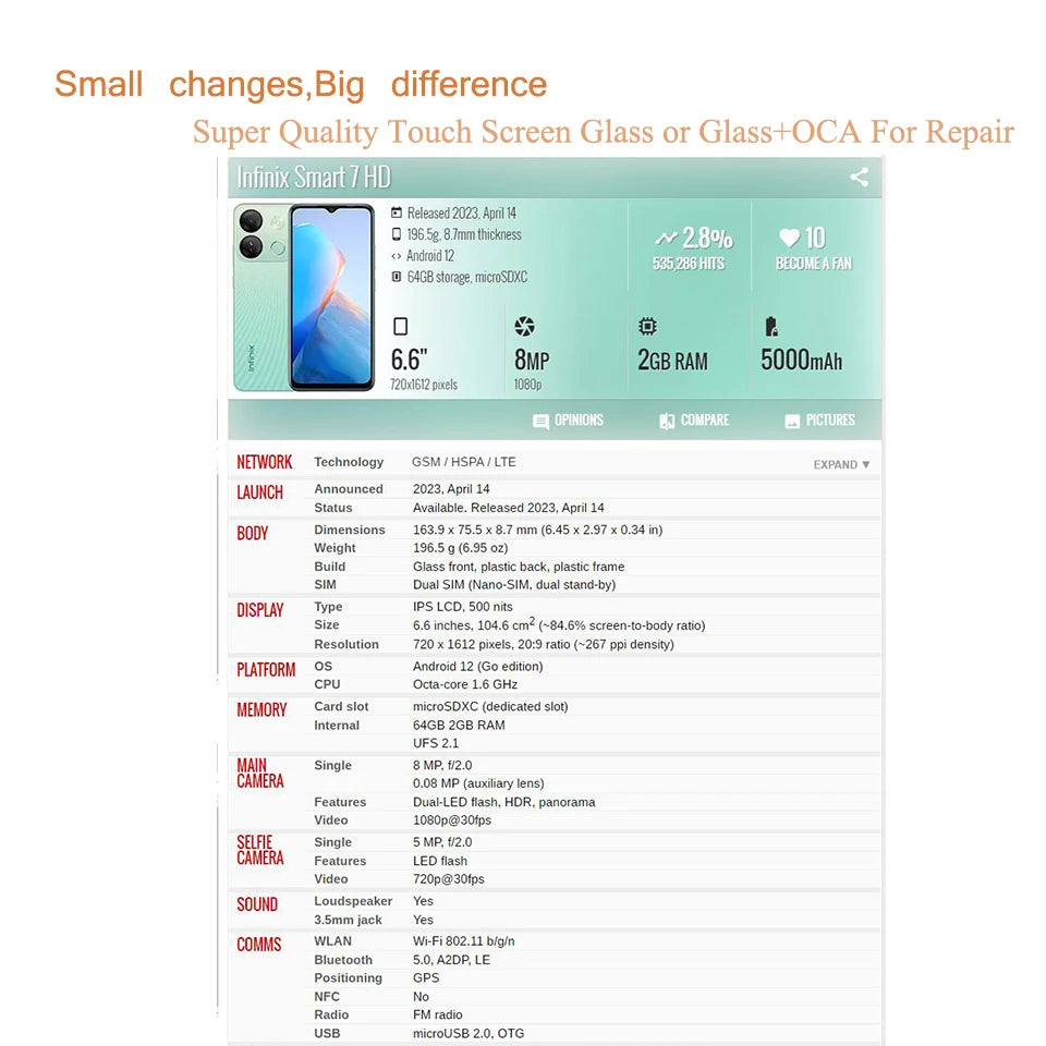 10Pcs/Lot For Infinix Smart 10 9 8 Plus 7 6 HD 2021 Touch Screen Panel Front Outer Glass LCD Lens Smart 4 5 Pro Glass With OCA