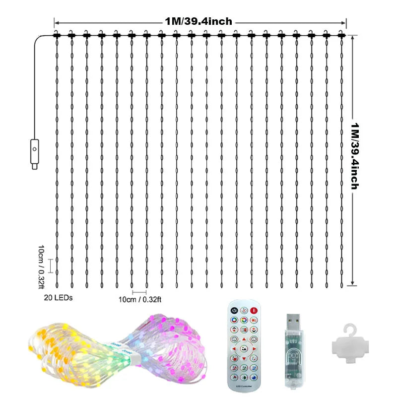 Smart LED Curtain Light APP Control RGB Dimmable DIY Pattern Music Valentine's Day Lighting for Home Holiday Party Decor