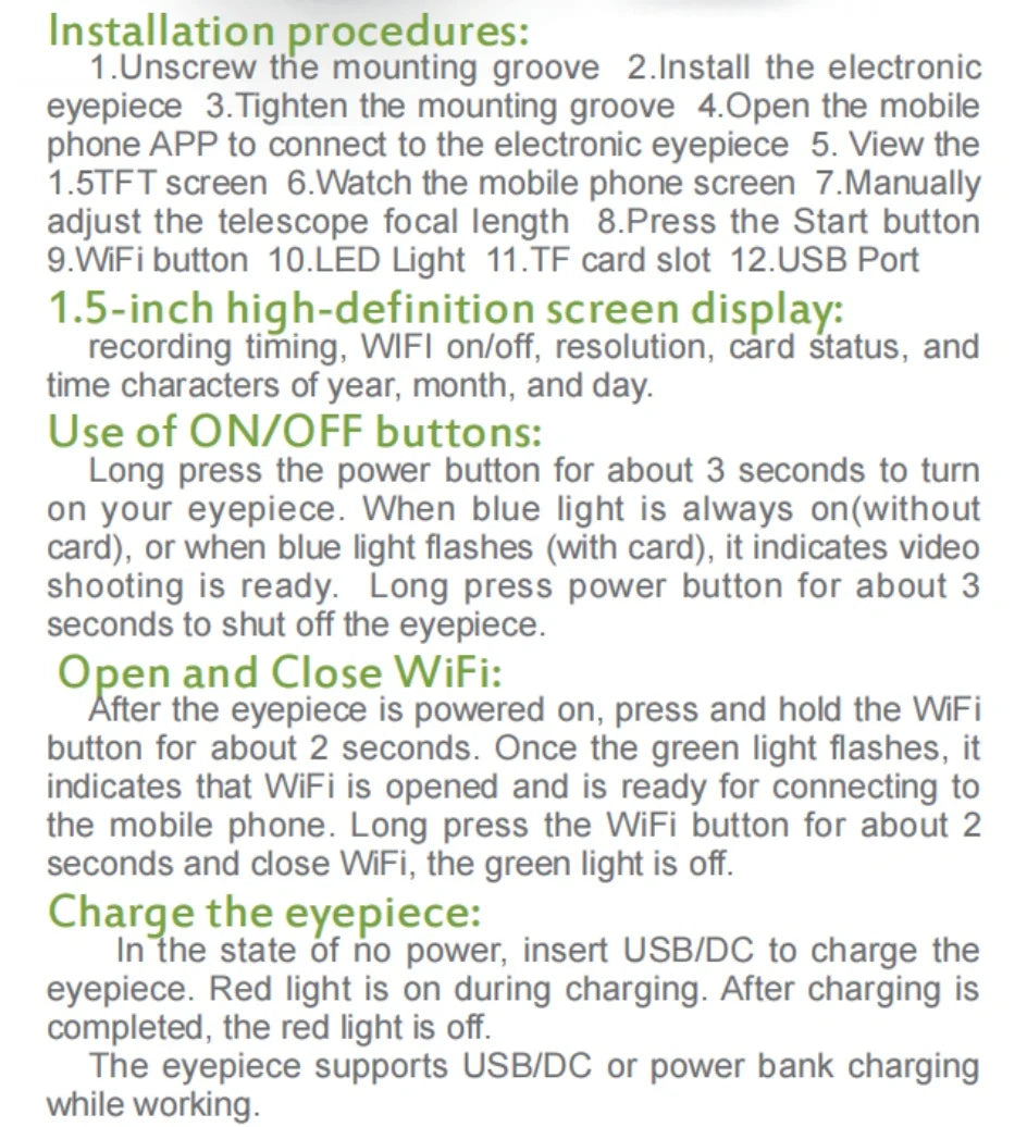 1920X1080 WiFi Electronic Eyepieces Camera 1.5'' High-Definition Screen Portable Recorder Telescopes with APP Connection