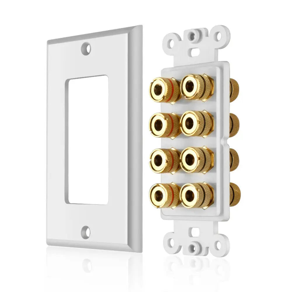 N33R_8 Posts Speaker Home Theater Wall Plate Audio Panel for 4 Speakers