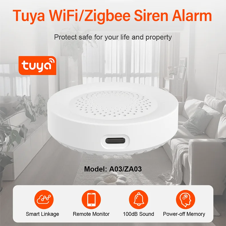 Tuya Zigbee WiFi Smart Siren Alarm 100db Speaker For Smart Home Security Works With SmartLife Alexa Yandex