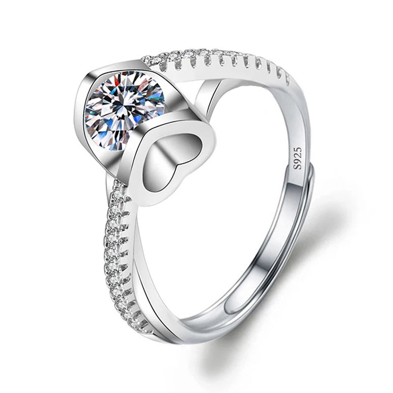 Moissanite Engagement Finger Rings Inlaid Diamond Open Ring For Women 925 Silver Promise Wedding Adjustable Rings Fine Jewelry