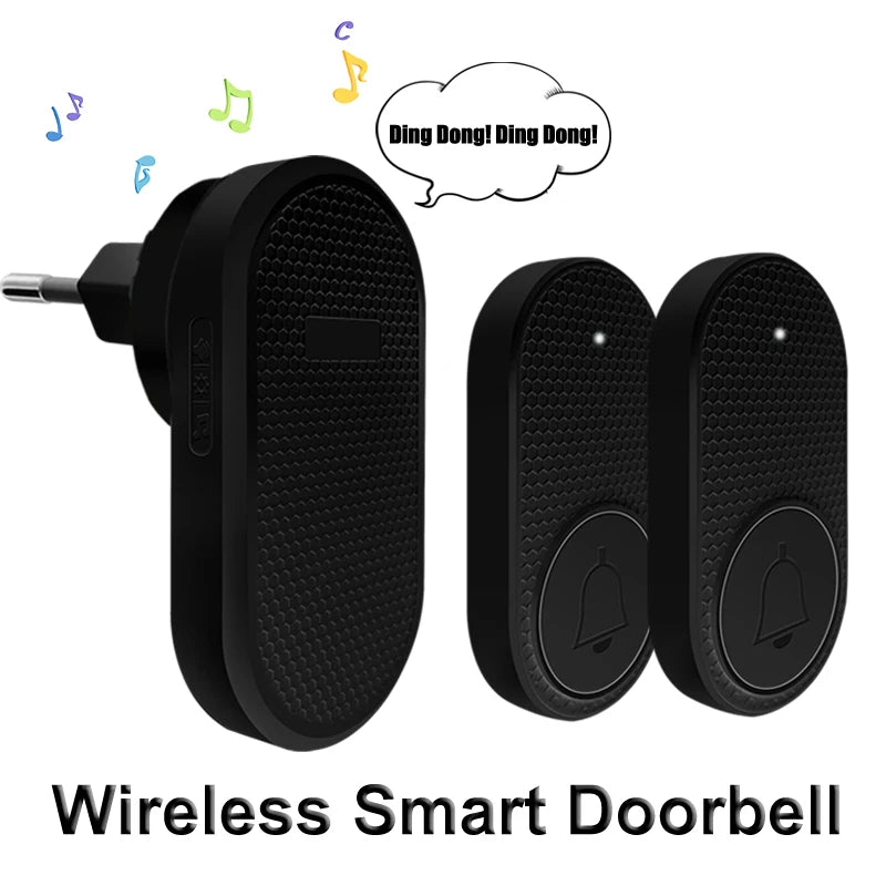 Smart Wireless Doorbell 433MHz 4 Volume Levels & Melody Chime Emergency Alarm for Elderly EU or US Plug Optional (White/Black)