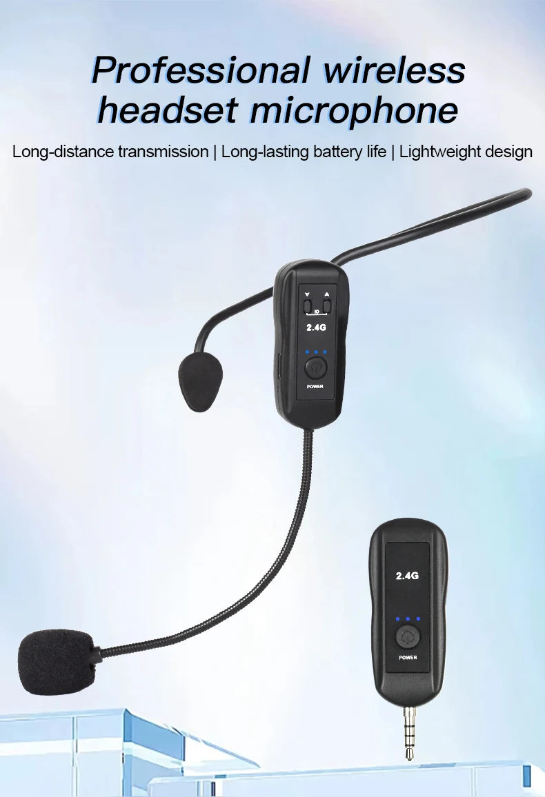 2.4G Head-mounted Wireless Microphones Headset Transmitter with Receiver For Voice Amplifier Speaker Teaching Tour Guide