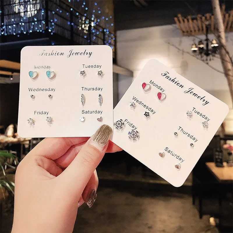 4 Pair Set Silver Color Heart Stud Earrings Sets for Women Girls Exquisite Party Dailywear Jewelry Simple Cute Gift Accessories