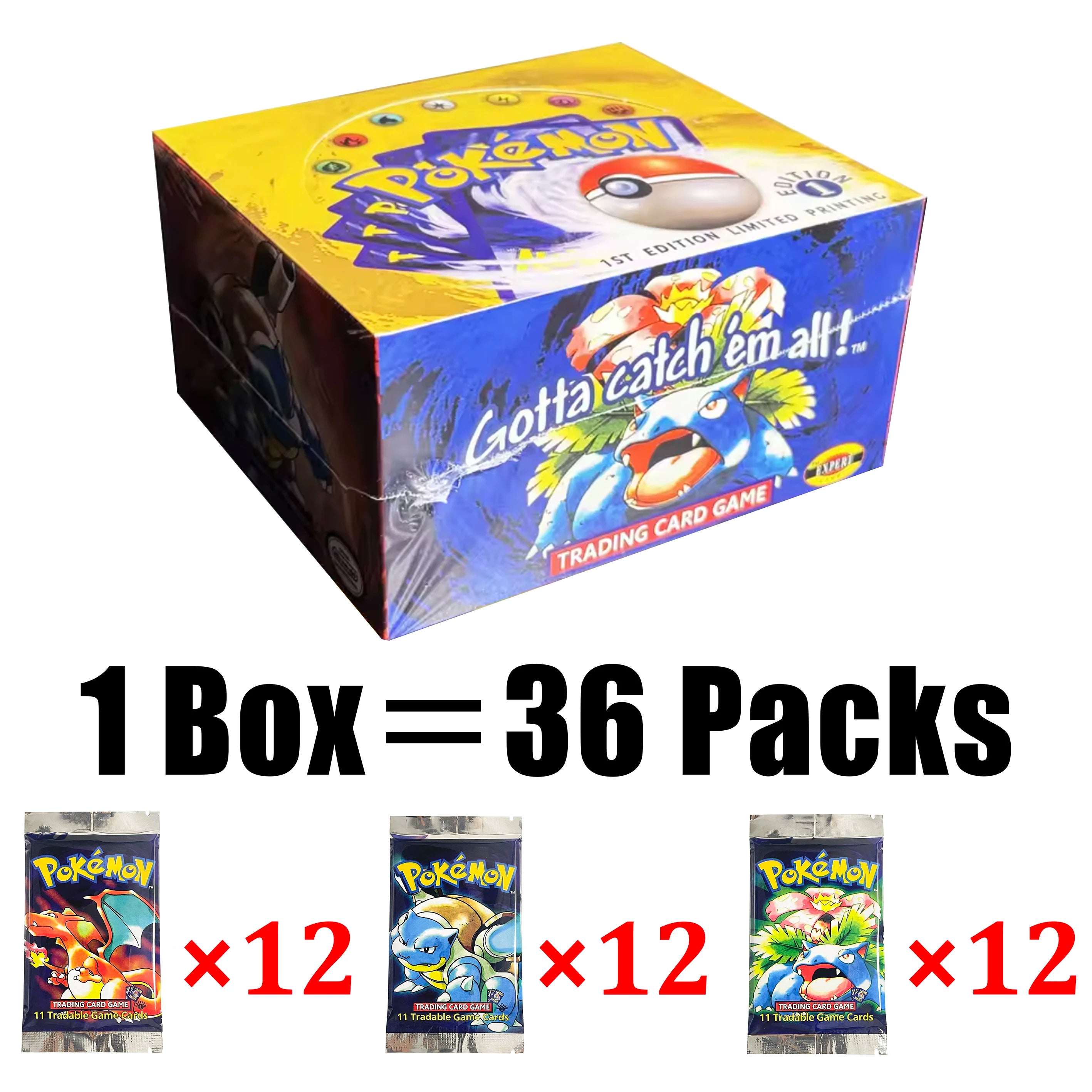 PTCG 102Pcs/396Pcs PKM Base Set 1ST Edition Whole Set Booster Box (Revised Unlimited Edition) Wizards Trading Card Battle Game