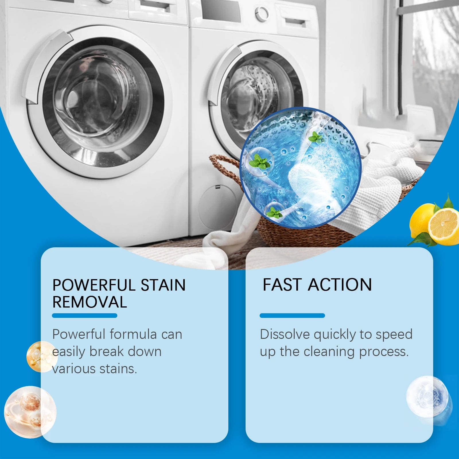 12PCS Washing Machine Cleaning Effervescent Tablets Deeply Cleans Stubborn Dirt Eliminates Odors Mild No Residue For All Models