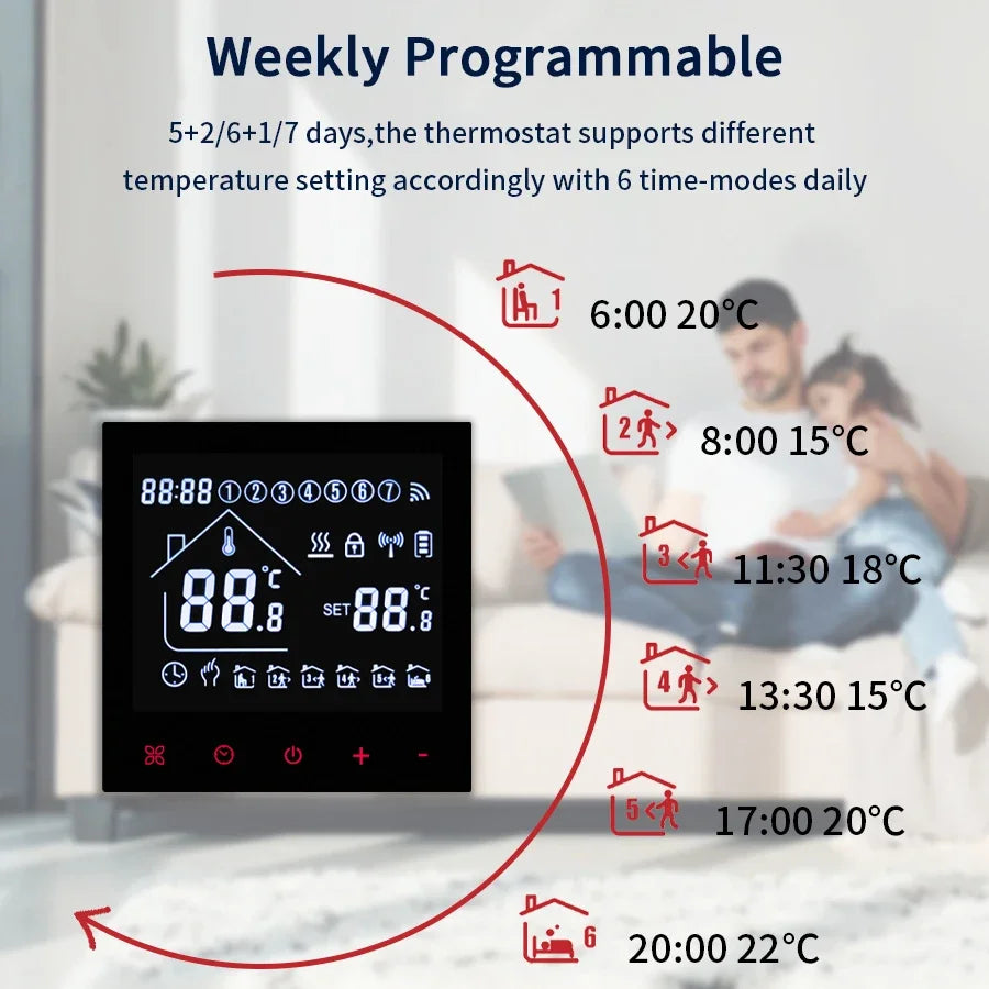 Tuya WiFi Smart Thermostat LCD Display Touch Screen For Floor Heating Electric/Water Gas Boiler Remote Control by Alexa Alice