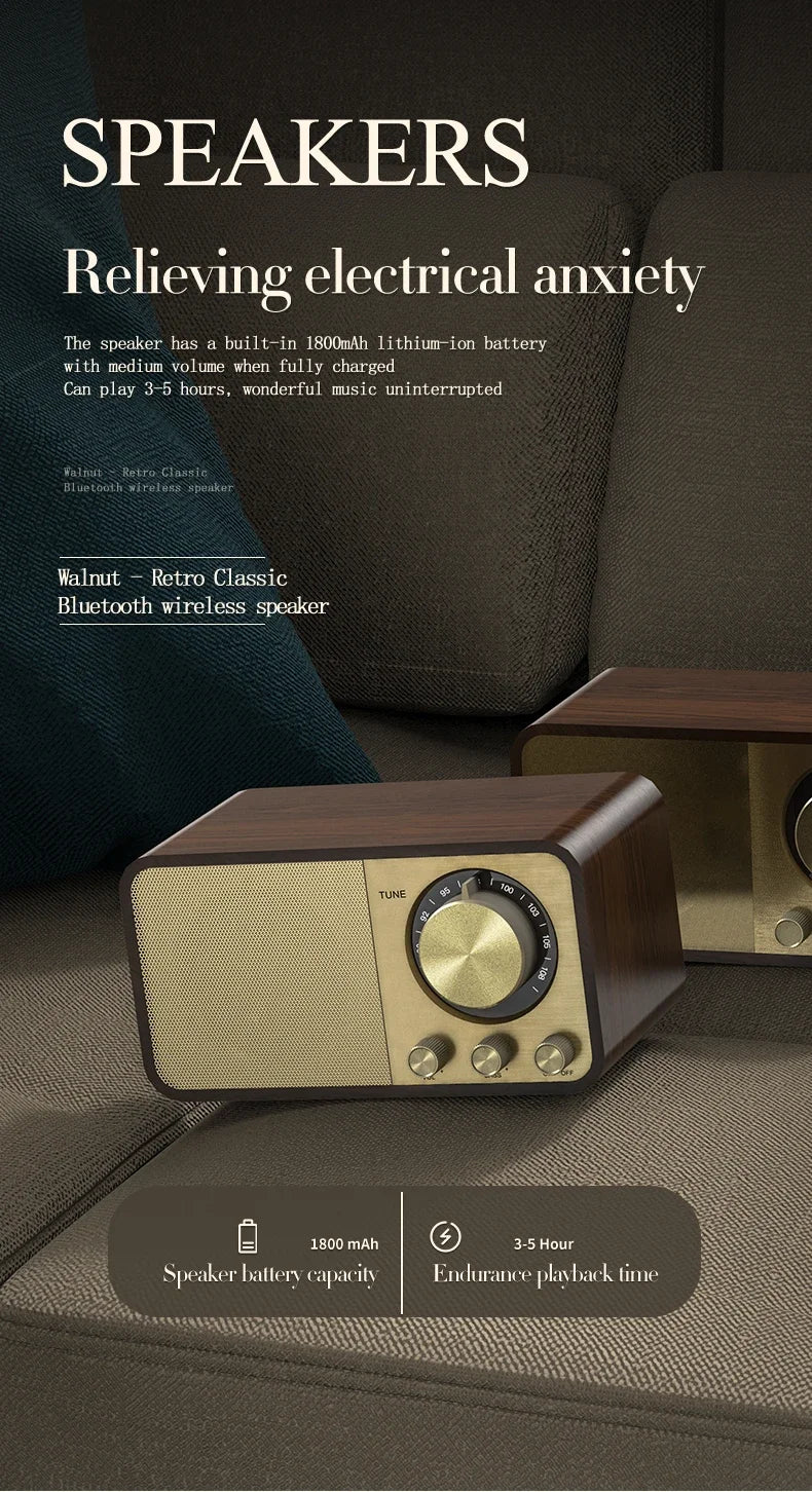 Nostalgic Bluetooth Speaker Bluetooth Sound Retro Classic Speaker Retro Radio Wireless Bluetooth 5.0 Wooden Portable Subwoofer