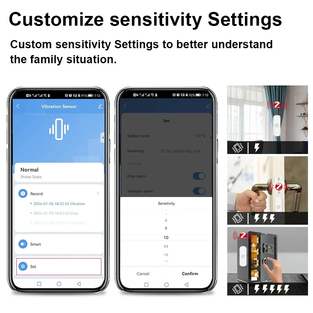 ZigBee 3.0 Smart Vibration Sensor Real Time Monitoring Door Window Detection Alarm Smart Home Security Protection System