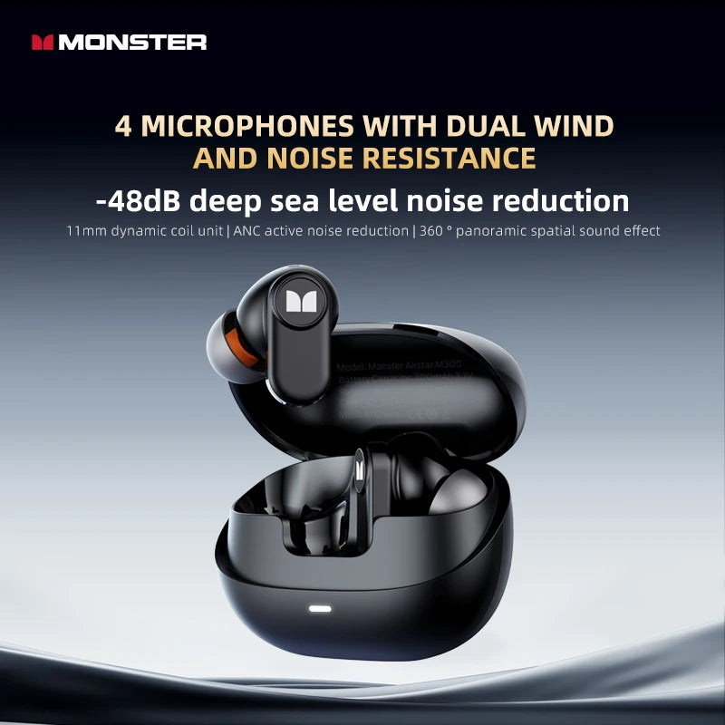 Monster AIRSTAR M300 OWS Gaming Wireless Earphones Bluetooth 6.0 Ear Clip Sports Earbuds HD Calls Noise Cancelling Headphones