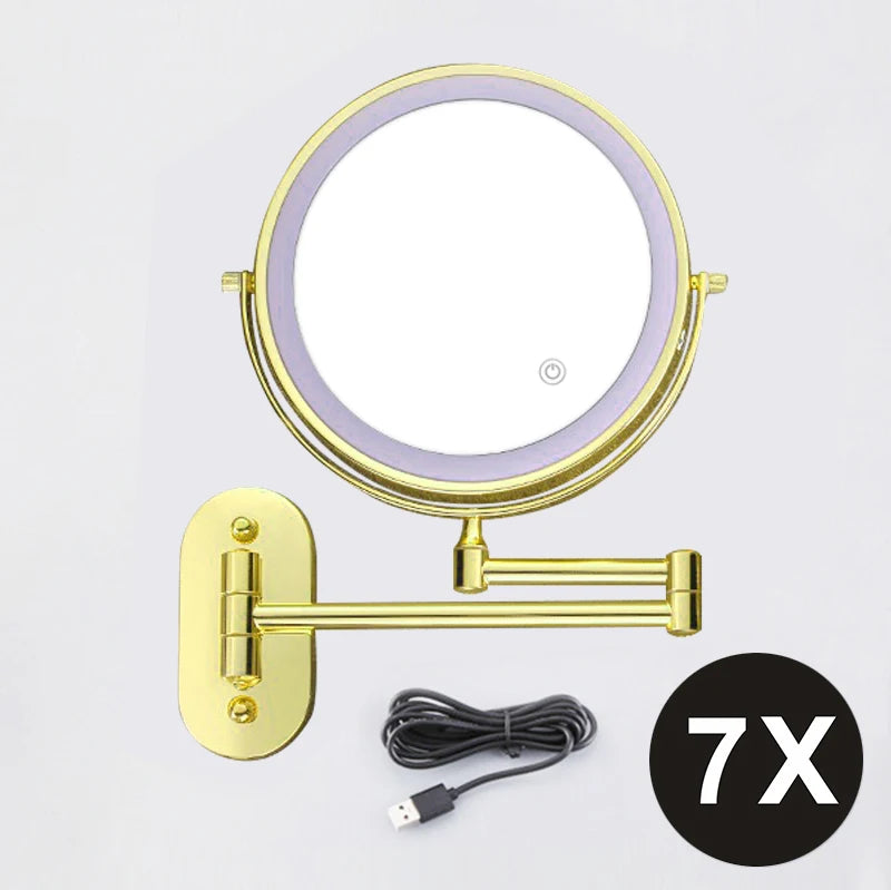 8 inch Makeup Mirror Chrome 3x/5x/7x/10x Magnifying Double Side USB Charging Bathroom 3 color light Smart Cosmetic Mirrors