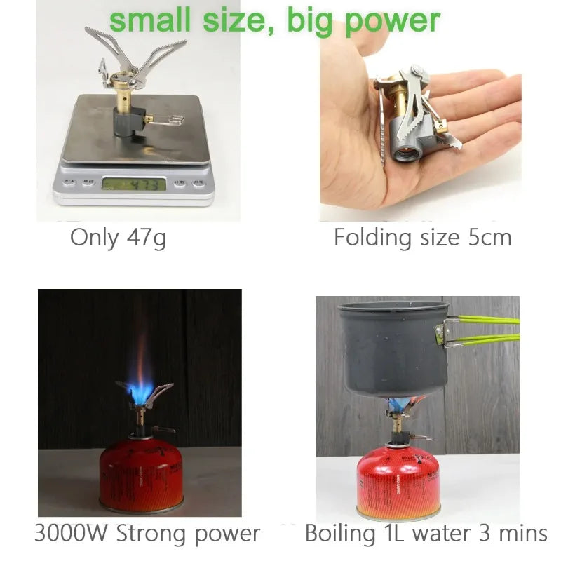 3000W Outdoor Camping Folding Super Mini Oven Pocket Picnic Cooking Gas Burner Cooker Furnace Stove