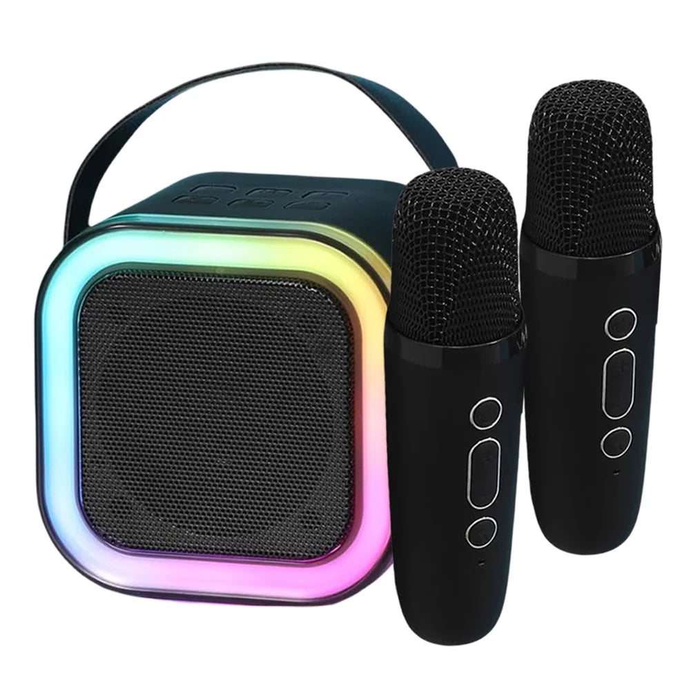 K12 Wireless Microphone Karaoke Machine Bluetooth Speaker Mini Home Theater Speakers KTV HIFI Stereo Sound Adjustable LED Lights