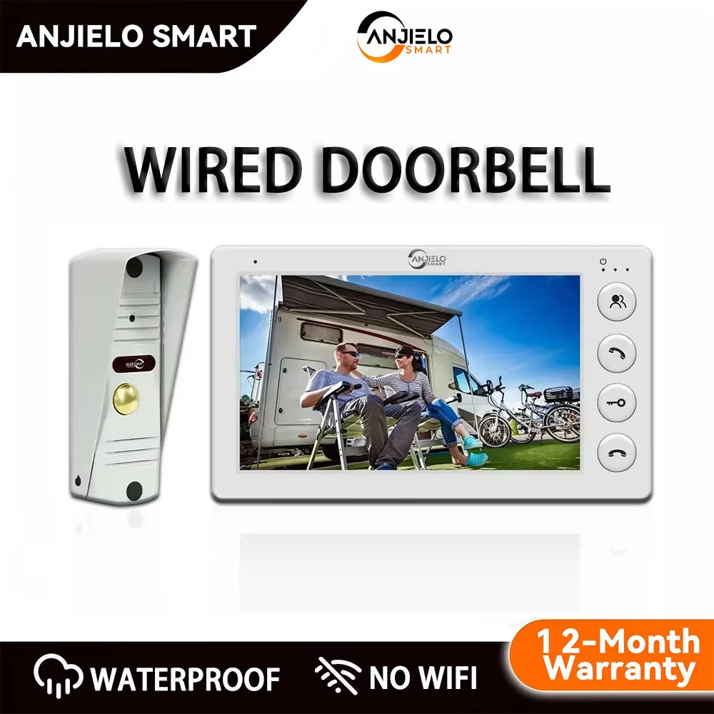 ANJIELO7Inch Video Intercom System Outdoor Metal Doorbell Waterproof Cold ResistanVideo Door Phone Home Night Vision Lock Unlock