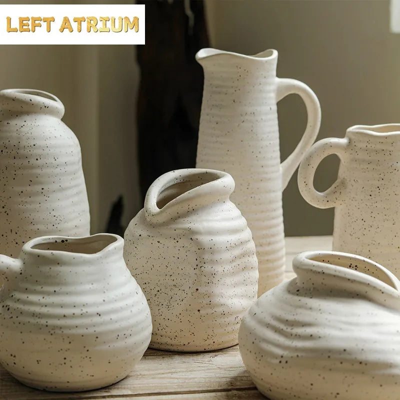 Stoneware Vase Ornaments Dried Flowers Flower Table Ceramic Flower Utensils Simple Modern Creative Home Interior Soft Decoration