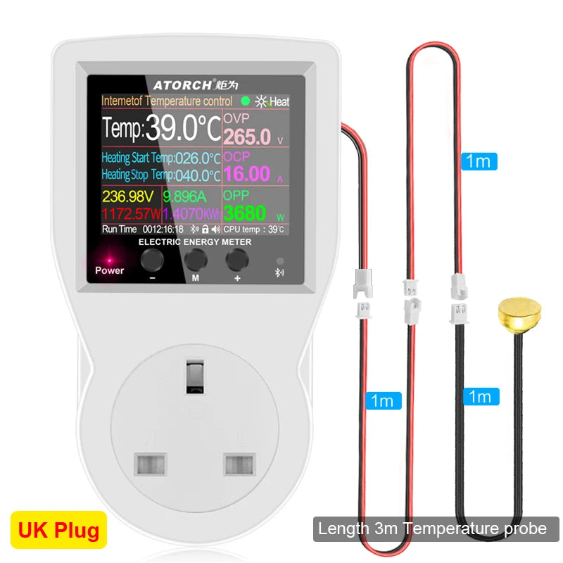 16A Tuya WIFI Digital Thermostat Socket Incubator AC220V Temperature Controller With Timer Switch Cooling Heating 3M NTC Sensor