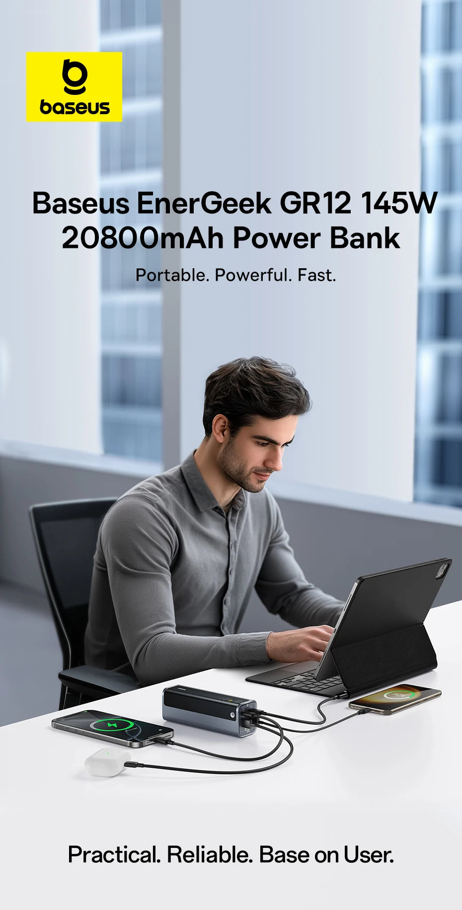 Baseus Power Bank 145W 20800mAh PD 100W Fast Charging  with Smart Digital Display Portable External PowerBank for Laptop Phone