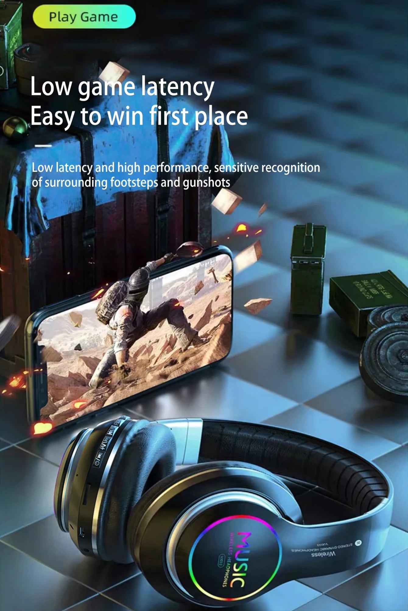 Wireless Bluetooth 5.0 Headphone With Microphone On-Ear Headset Stereo Sound Earphones Sports Office Foldable Headphones Game
