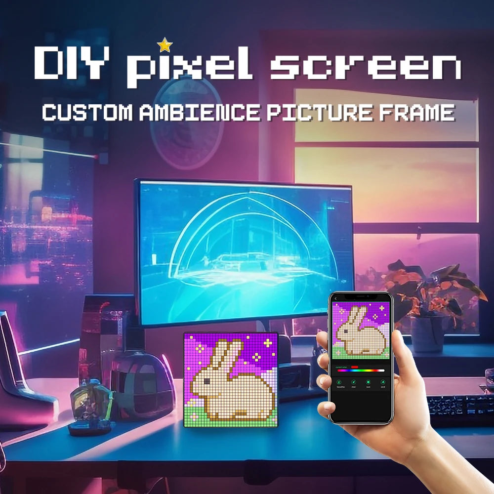 64x64 Pixel Screen Smart LED Pixel Display with APP Control Programmable Night Light DIY Options Animation For Home Bedroom Bar