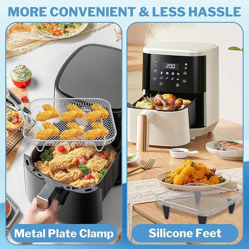 Air Fryer Universal Accessories Metal Oven Air Fryer Racks For Baking Stackable Grill Skewer Rack Fit All Airfryer 4.2Qt - 5.8Qt