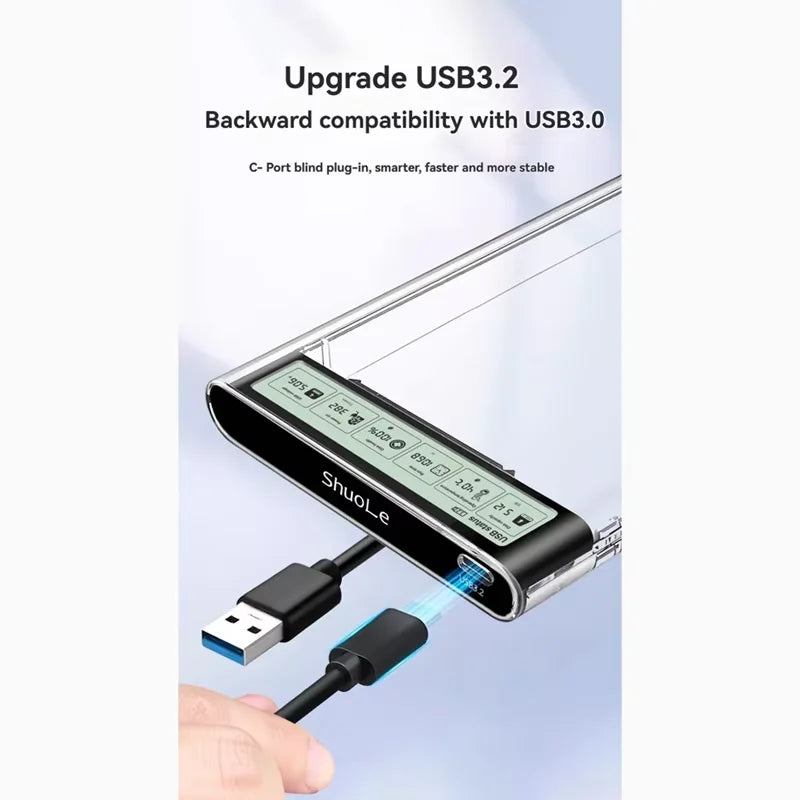 2.5'' HDD SSD Case Smart Display External HDD Enclosure USB3.2 Gen2 Hard Drive Clear Portable Storage Case for Laptop PC