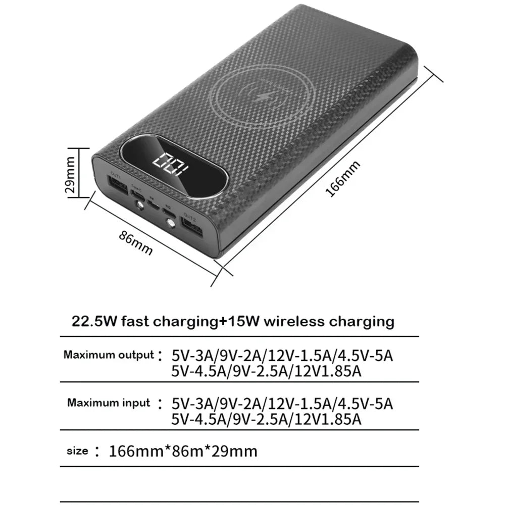 Battery Charger Box Power Bank Holder DIY Shell Case Dual USB 6x21700 With LED Light 21700 Battery Shell Storage Organize