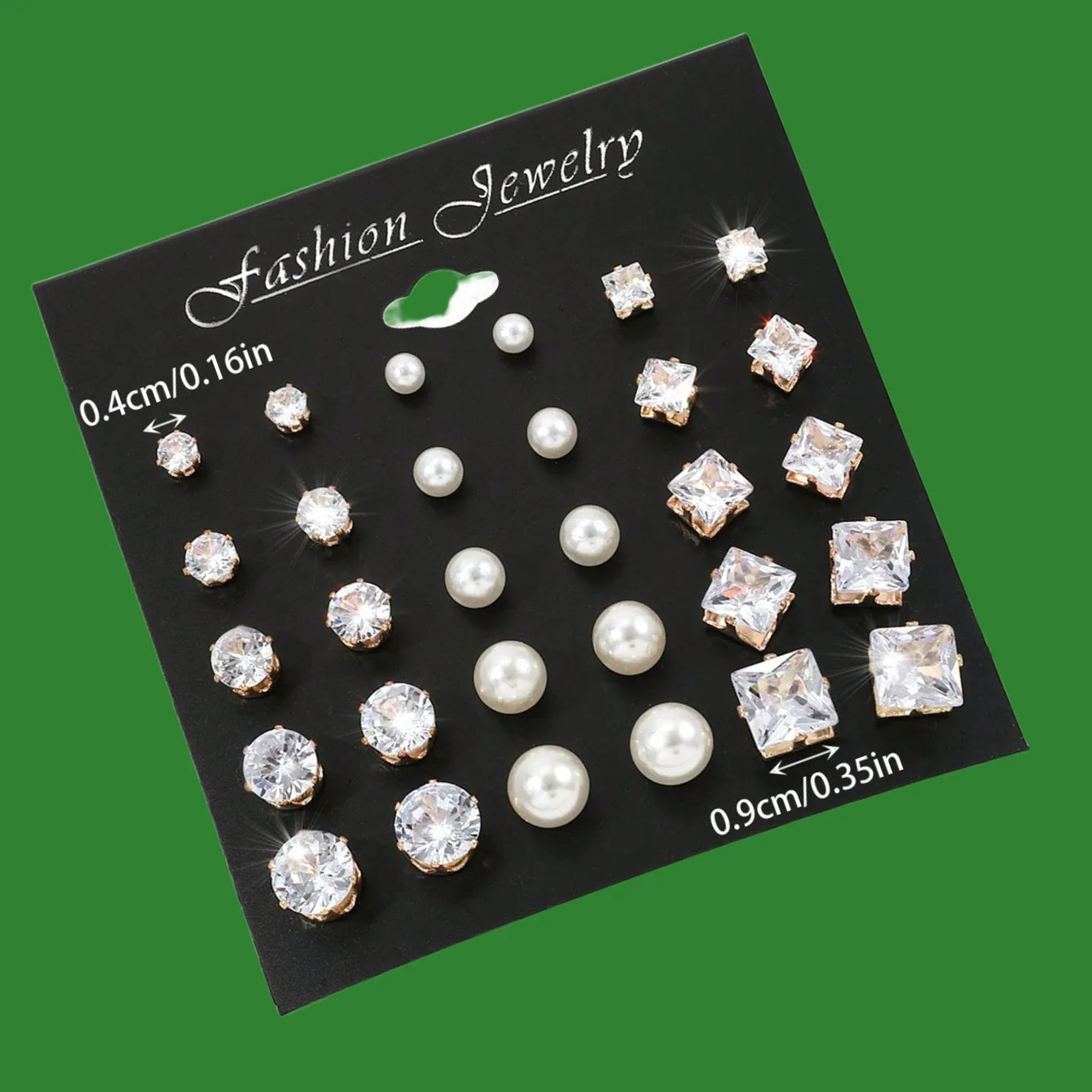 New Geometric Six-Claw Heart-Shaped Crystal Zircon Basic Set Ear Studs Vintage Elegant 36 Pairs Unisex
