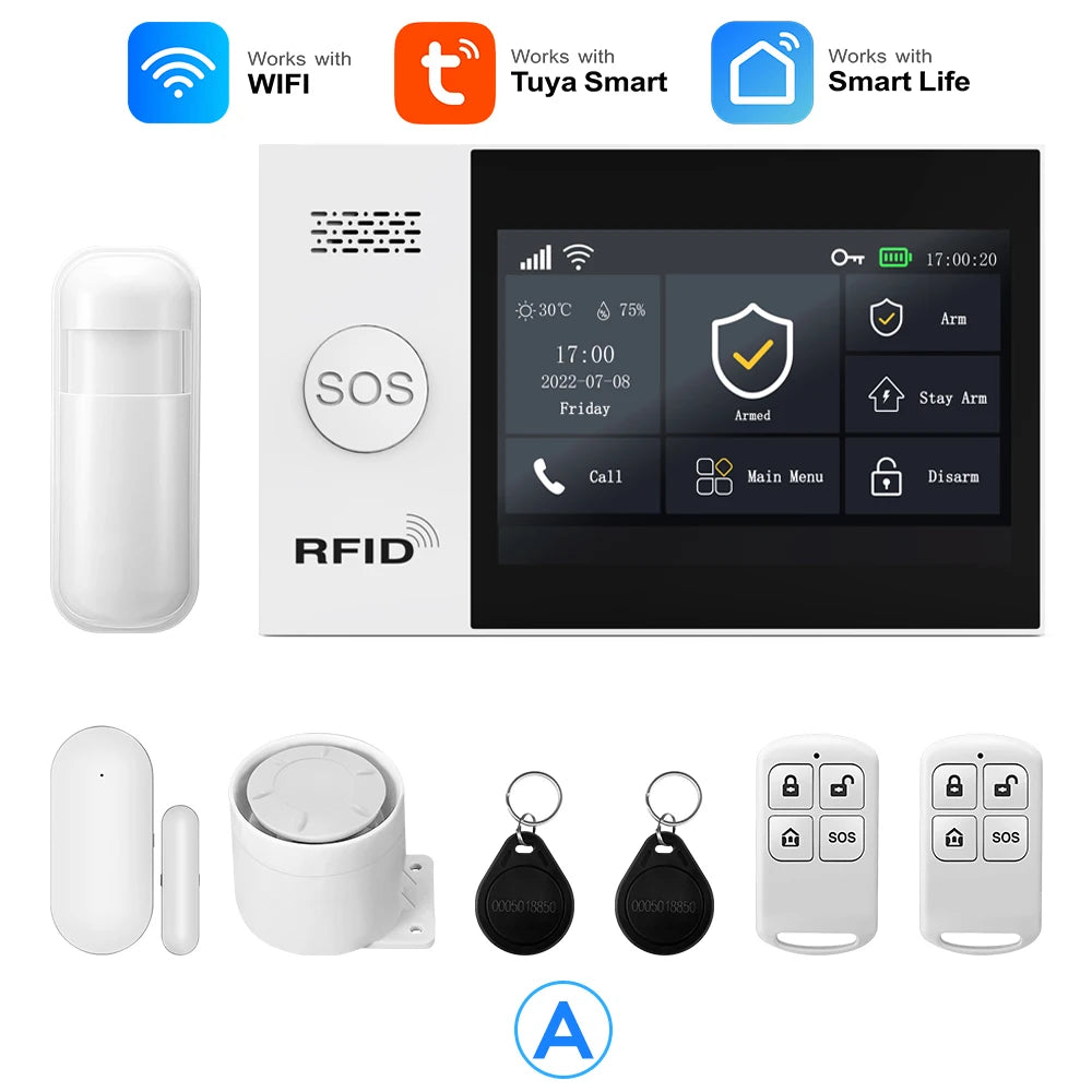 Tuya Smart Life APP Compatible Wireless GSM Alarm System WiFi Burglar Detection Real-Time Alerts for Home Garage Office Shop