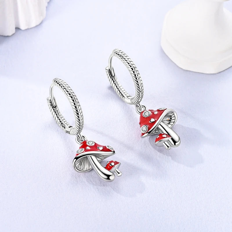 925 Sterling Silver Earrings Mushroom Glowing Firefly Cherry Bee Earring For Women Wedding Engagement Party Fashion Jewelry Gift