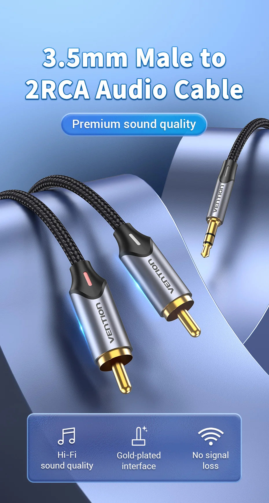 Vention RCA Cable HiFi Stereo 3.5mm Jack to 2RCA  Audio Cable AUX RCA 3.5 Y Splitter for Amplifiers Audio Home Theater Cable RCA
