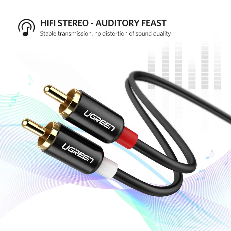 UGREEN RCA Stereo Cable 2 RCA Male to 2RCA Male Stereo Audio Cable for Home Theater HDTV Amplifiers Hi-Fi Systems Audio Cable