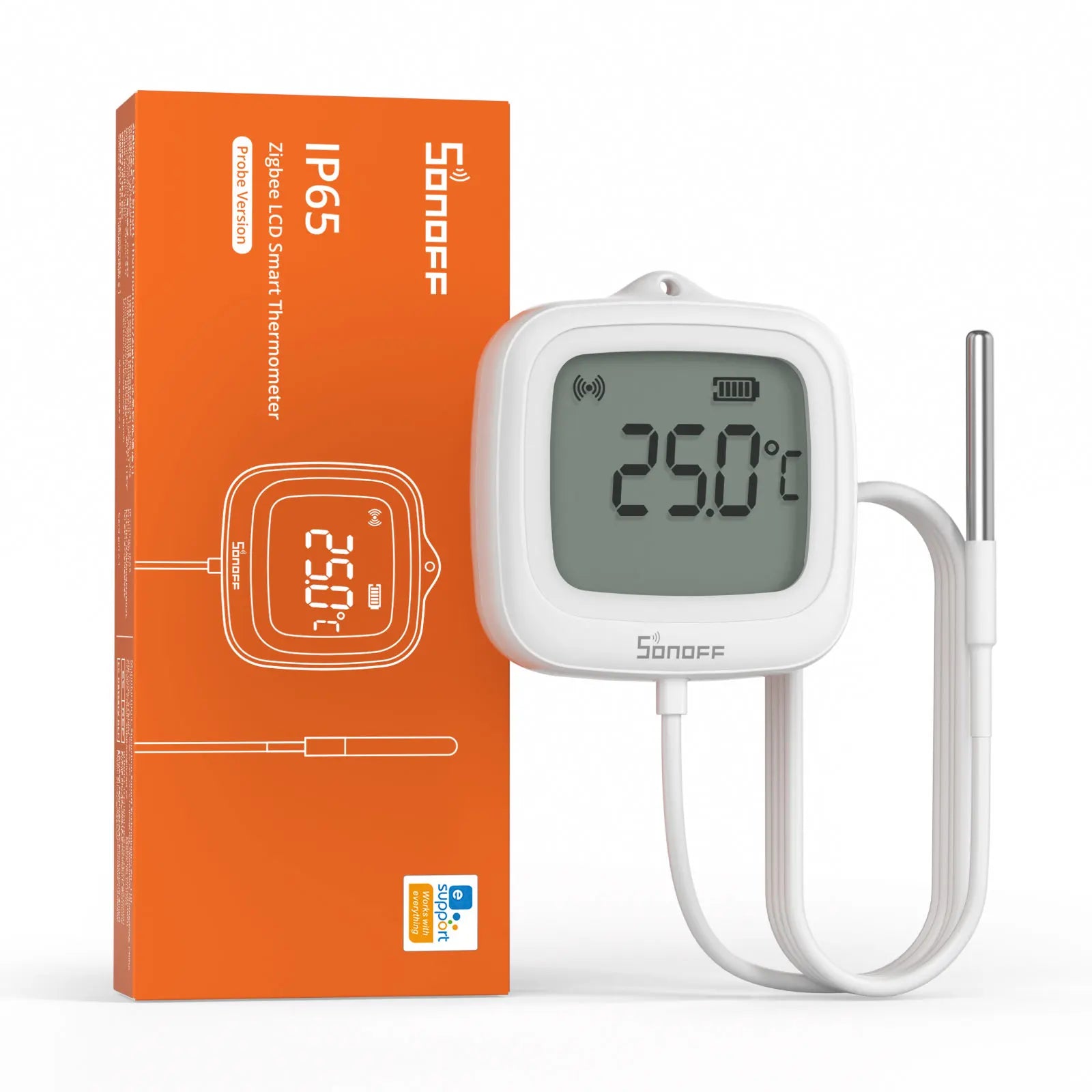SONOFF SNZB-02LD IP65 Zigbee LCD Smart Thermometer With Probe Detect Pool Bathtub Fridge Freezer Liquid Temperature Measurement