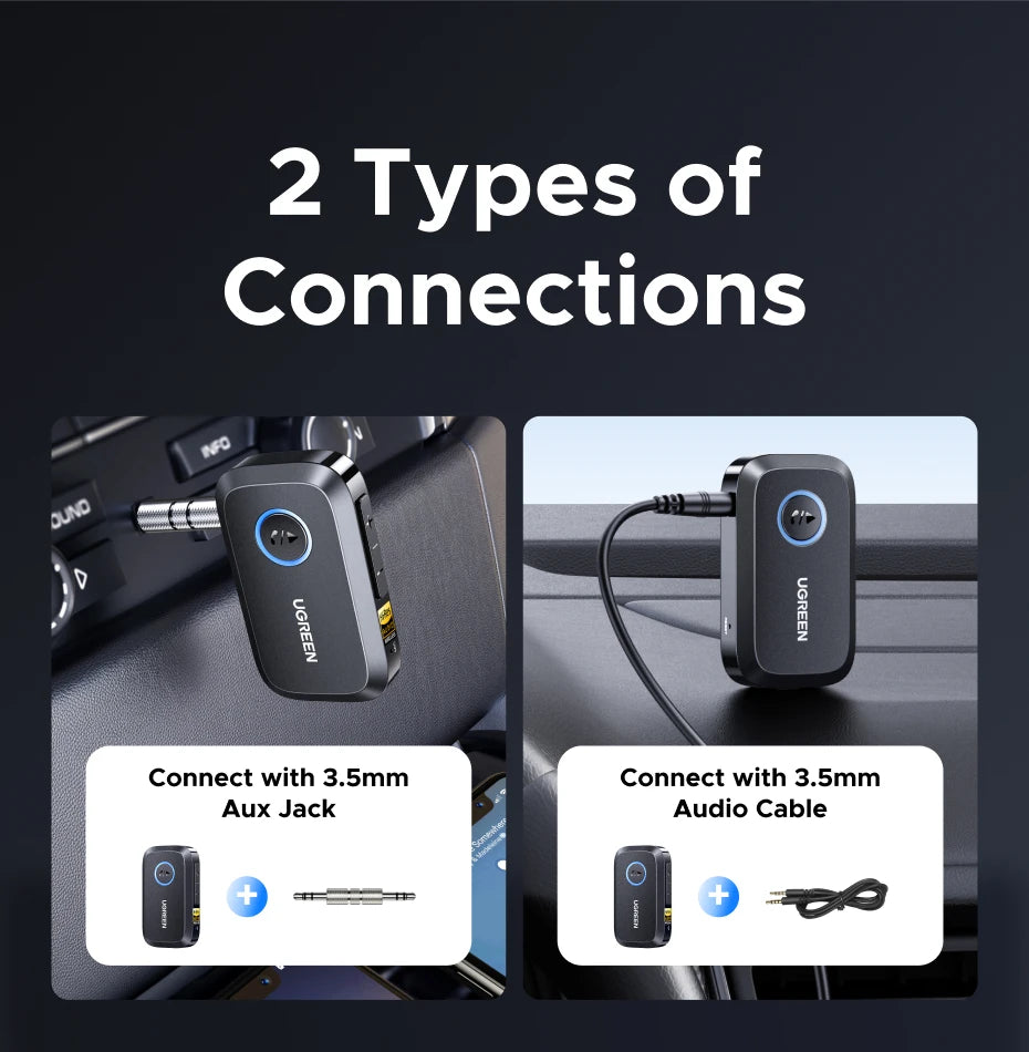 UGREEN Bluetooth 6.0 5.4 Wireless 3.5mm AUX Jacks for Car Speakers Audio Music