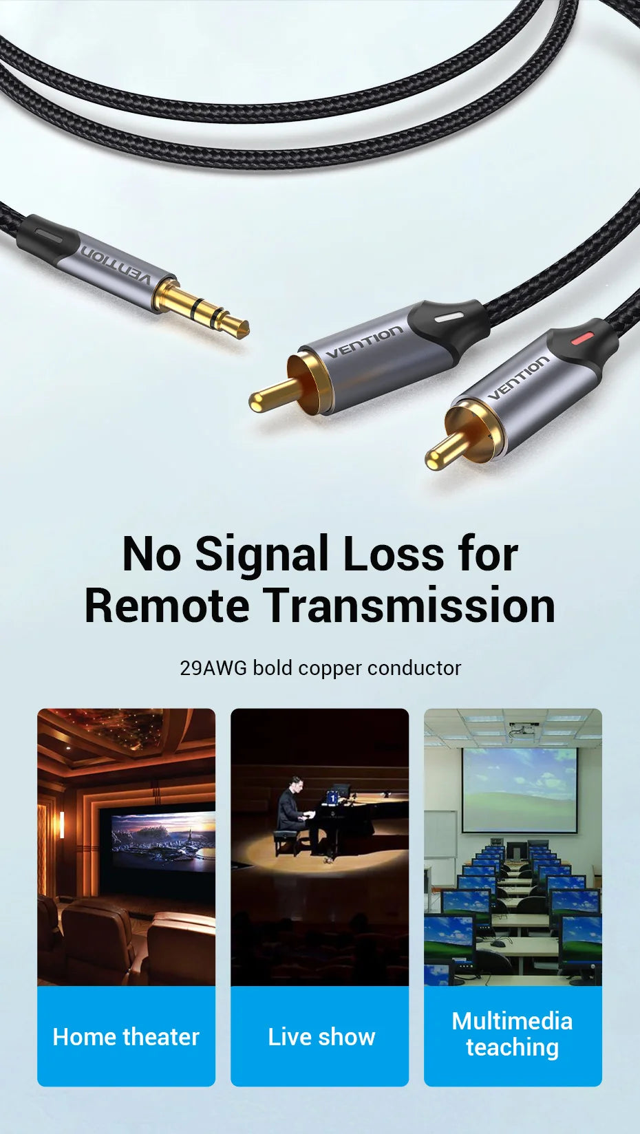 Vention RCA Cable HiFi Stereo 3.5mm Jack to 2RCA  Audio Cable AUX RCA 3.5 Y Splitter for Amplifiers Audio Home Theater Cable RCA