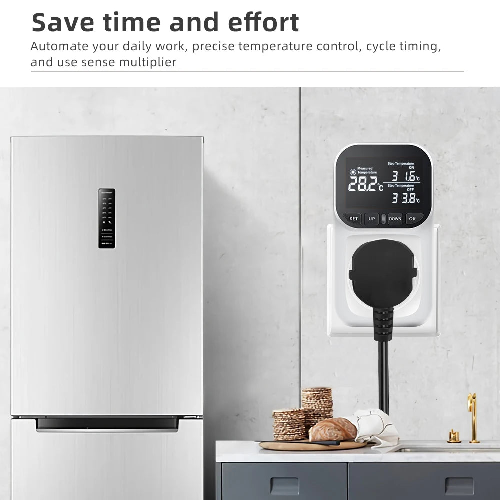 16A Thermostat Socket Multi-Function Temperature Controller Outlet with Timer Switch Sensor Probe Heating Cooling Switch