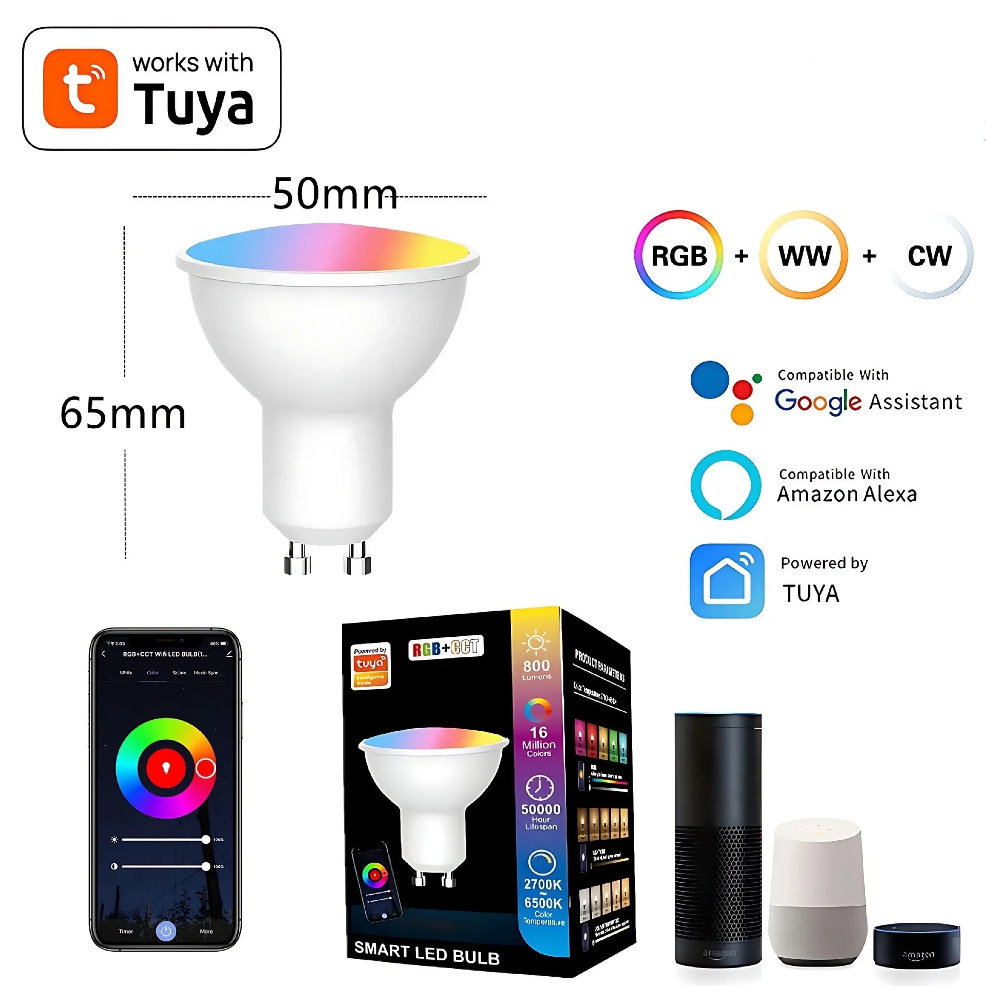Tuya WiFi GU10 Smart LED Light Bulb Bluetooth GU10 Dimmable Lamps Smart Life App Control Spotlight Bulb Works With Google