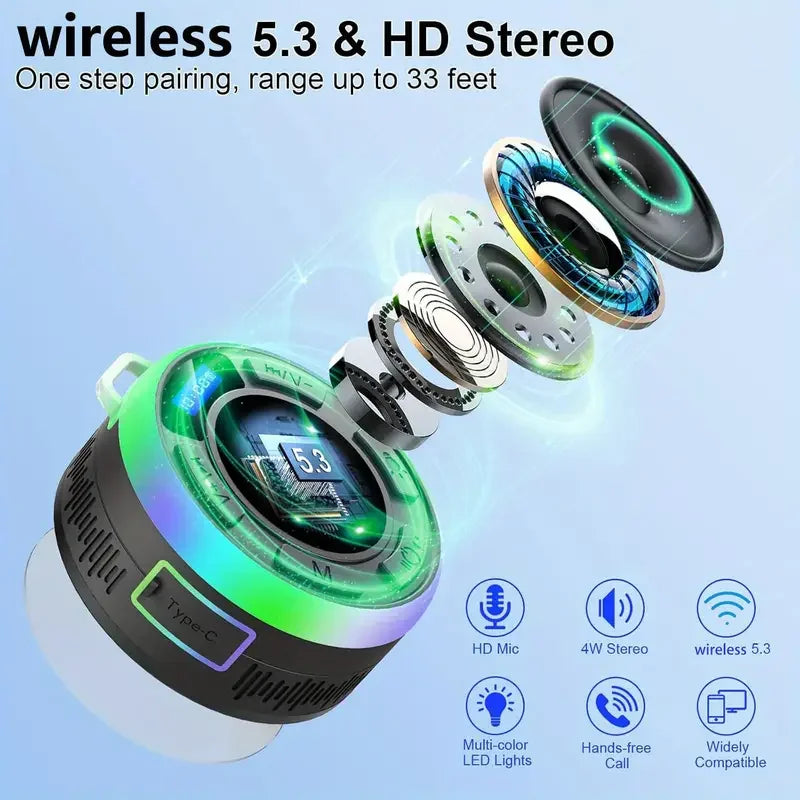 Wireless Bluetooth S3 Speaker IPX7 Waterproof LED Light Strong bass Bluetooth speaker Type-C S3 IPX7 Waterproof 1100mAh with Mic