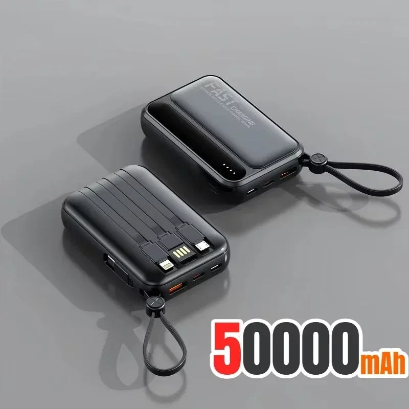 With 4In1 Cables 120W 500000mAh Power Bank Large Capacity Intelligent Digital Display Light Portable Powerbank For iPhone Huawei