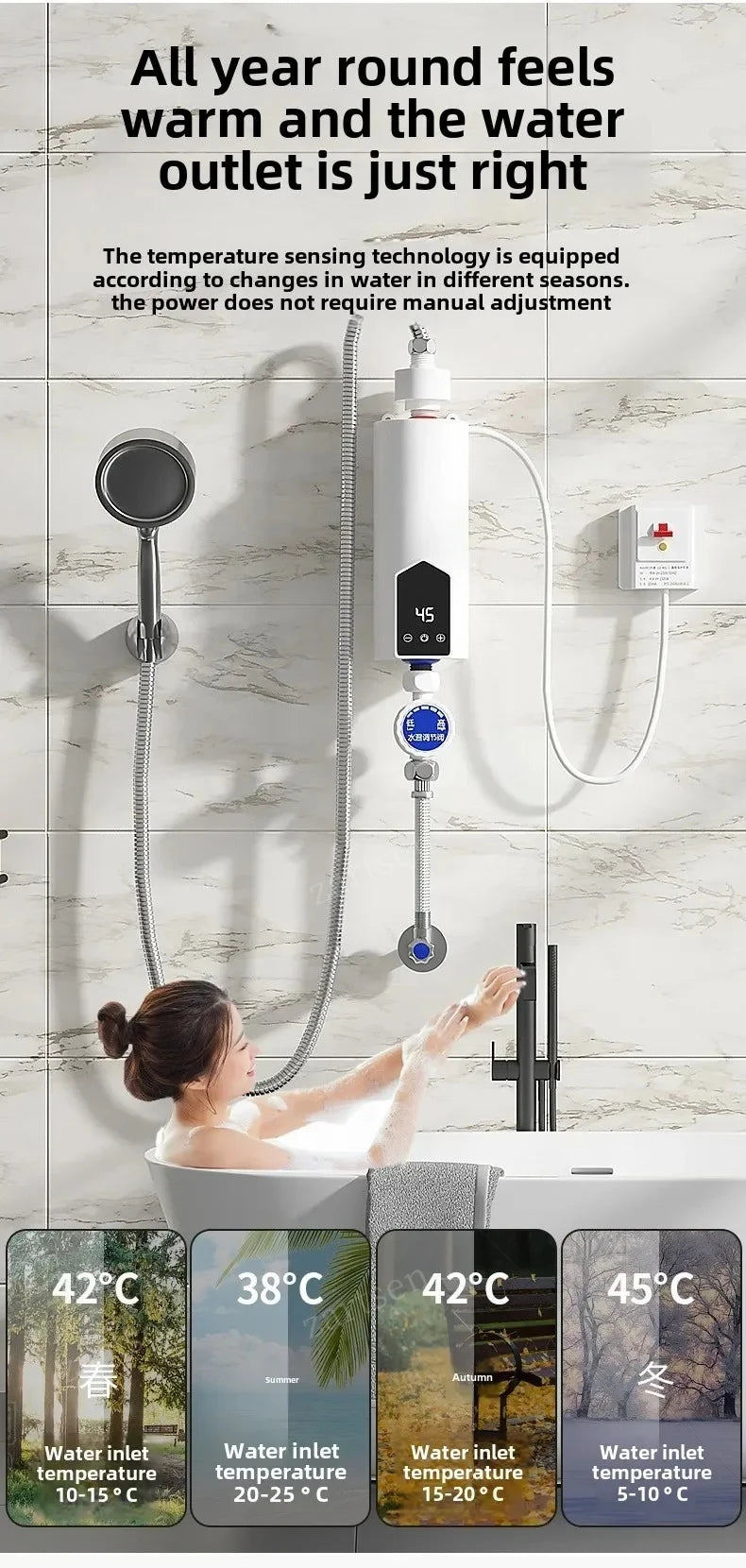 Instant Water Heater 220V 3000W-5500W Portable Electric Heaters for Bathroom Hot Water Shower and Home Kitchen Heating