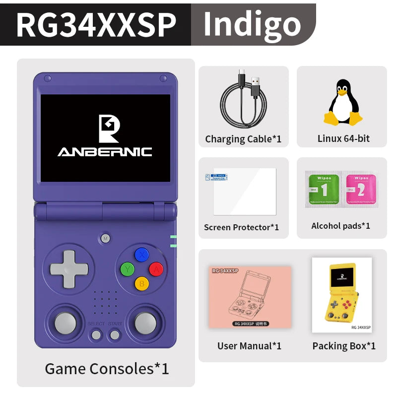 ANBERNIC RG34XXSP Flip Handheld Console 3.4'' IPS Screen Linux 64-bit 64G 5000+ Games Supports 5G WIFI HD-MI TV Output Streaming