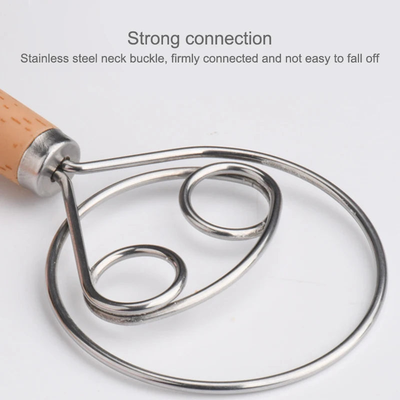 1PCS 10 Inch Creative Hand Blender DIY Danish Bread Stainless Steel Bakeware Dough Whisk Egg Beater Mixer Tool Wood Handle