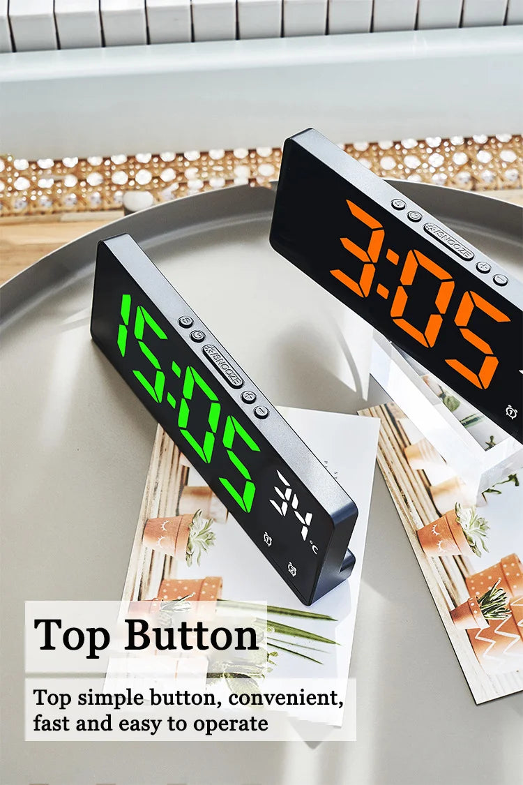 Electronic Clock Voice Control Digital Alarm Clock Temperature Desktop Table Clock Night Mode 12/24H LED Clock Watch Desk