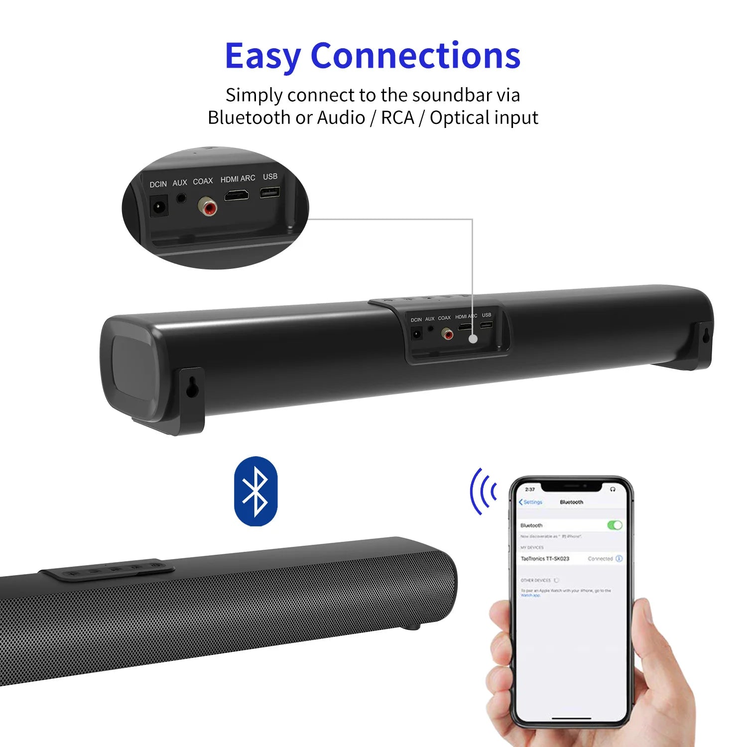 Home Cinema System SoundBar for TV/computer/projector Support USB HDMI/ARC/Optical Bluetooth Speakers 50W High Power Echo Wall