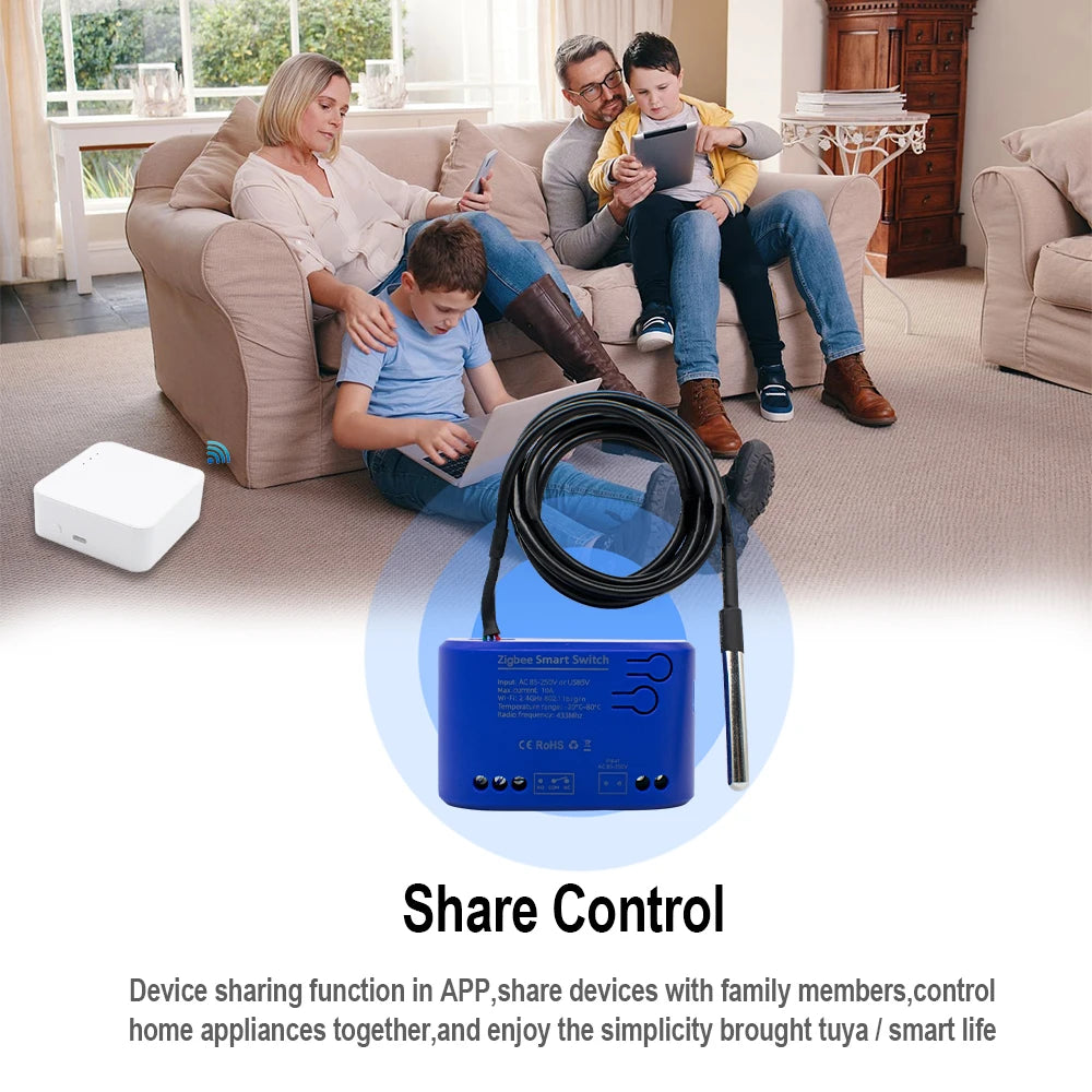 Zigbee Smart Temperature Switch 16A 2000W With Temperature Sensor Thermostat Data Monitoring Compatible With Alexa,Tuya